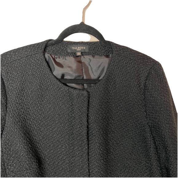 Talbots Black Tweed Faux Leather Pockets Front Full Zip Blazer Jacket 14W - Picture 3 of 7